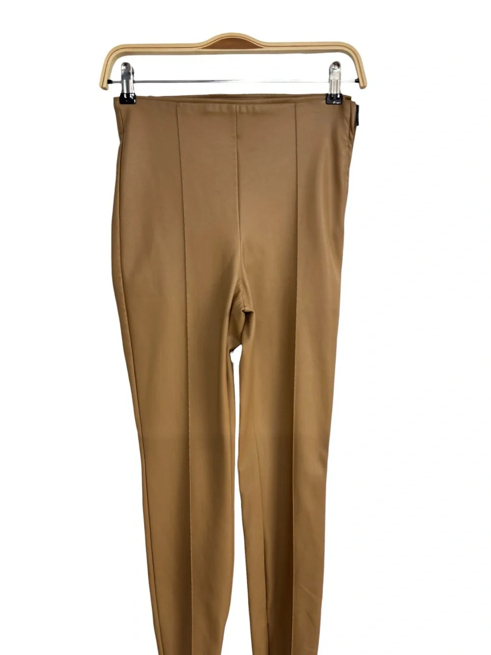ZARA Camel Faux Leather Leggings Pants Mid Waist Slim Stretch Women Small Size S - Picture 2 of 9